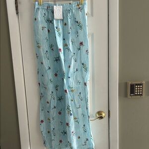 120 % LINO  WOMENS STRIPED FLORAL LINEN WIDE LEG PANTS SIZE XS/40 NWT